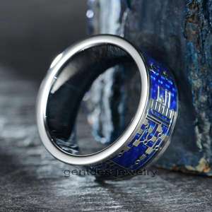 जेंटस गहने परिष्कृत टंगस्टन कार्बाइड शादी की नाजुक इनले ब्लू कार्बन फाइबर रिंग लक्जरी पुरुष गहने - Product Image 4