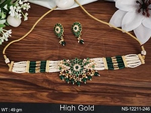 Designer High Gold Polish Fancy Style Antique Jewellery <b>Beaded</b> Choker Necklace <b>Set</b> Beautiful Party Wear Traditional Design - Product Image 2