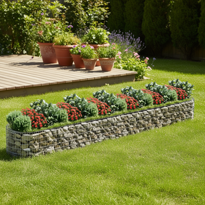 Jardinière surélevée en gabion, en fer galvanisé argenté, de forme elliptique, pour fleurs et plantes vertes - Product Image 2