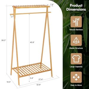 Factory Custom Wood Multifunction <b>Clothes</b> Hanging Rack OEM ODM Bespoke Double Layer Non-Folding Storage <b>Shelf</b> - Product Image 4