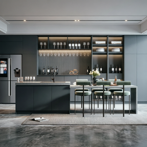 Meubles de <span class=keywords><strong>cuisine</strong></span> modernes de luxe sur mesure avec casier à vin LED intégré et façade à relief rond pour l'amélioration de l'habitat - Product Image 3