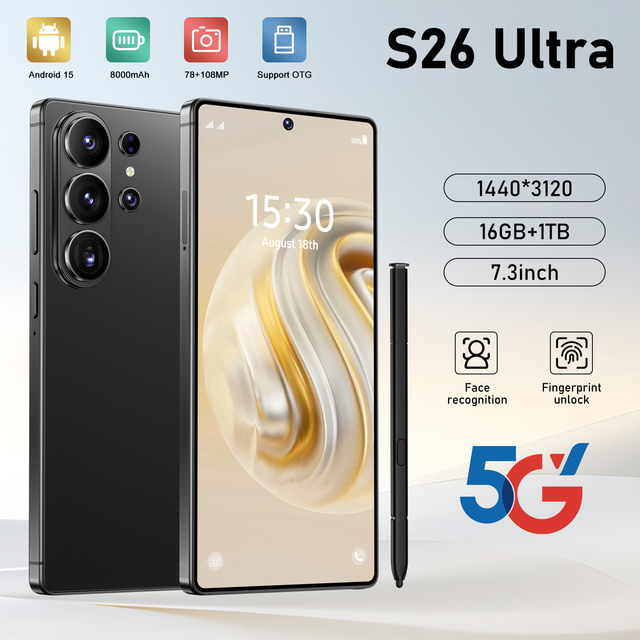 Brand New 5G S26 Ultra Smartphone 7.3-Inch HD 144Hz Full Dual SIM Card 16GB+1TB Deca Core Gaming French/Spanish Mobilephone