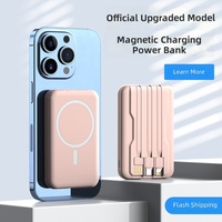 Banco de Energía Inalámbrico Magnético con 3 Cables Integrados, Batería Externa Portátil de Carga Rápida de 1W/2WmAh para iPhone