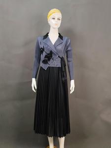 Herbstliche Neue Miyake Große Größen Damen Plissiertes <span class=keywords><strong>Blazer</strong></span>-Kragen Blumen Midi-Kleid mit Gürtel Lässige Elegante Outfits für Büro-Damen - Product Image 6