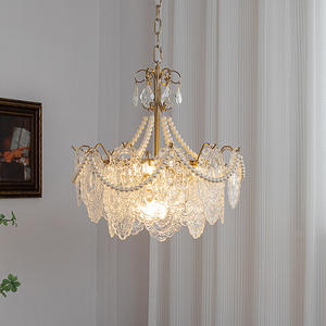 Lampe en cristal tout en cuivre de style français rétro palatial de luxe postmoderne en verre crème pour salon salle à manger lustre lampes suspendues - Product Image 3