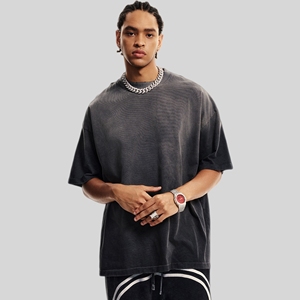 T-shirt Oversize HONTON in Cotone Pesante Lavato Effetto Vintage <span class=keywords><strong>Viola</strong></span> Sfumato da Uomo, con Spalle Cadenti, Stile Streetwear Casual - Product Image 4