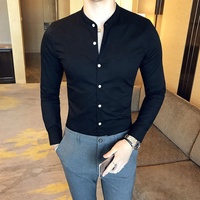 Chemise Homme Slim Fit 2024 Automne Coton Uni Col Montant Décontractée Business Manches Longues Mode Masculine Vêtements Homme