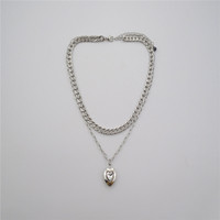 Collier de mode pour femme en alliage argenté style vintage, pendentif cœur imitation perle, strass en cristal, maillons imitation rhodium