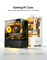 Boîtier PC Noir et Blanc pour Carte Mère MicroATX ITX, Refroidisseur Liquide AIO 240mm Supérieur, Longueur GPU 280mm, Châssis Gaming de Bureau