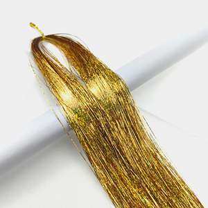 Juego de extensión de láser multicolor brillante en stock de fábrica, hebras de peluca doradas y plateadas, oropel de fibra de alta temperatura de estilo recto - Product Image 6