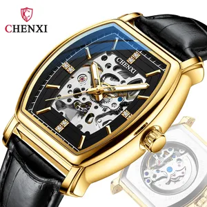Chenxi Goud Automatisch Mechanisch Horloge Voor Heren Echt Lederen Waterdichte Klok Luxe Reloj Zakelijke Lichtgevende Polshorloge 8815