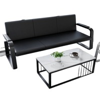 Canapé de bureau moderne et simple en fer forgé, trois places, avec table basse intégrée pour réception
