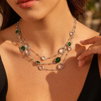 Collier NIMAI de luxe en cristal vert transparent rose, hypoallergénique, chaîne en acier inoxydable, bijoux pour soirée