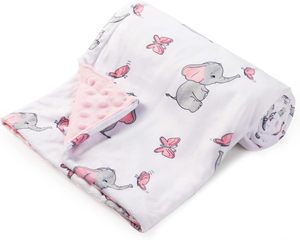 Vente directe du fabricant Couverture à pois en minky en peluche micro douce et soyeuse avec impression d'éléphants - Product Image 1