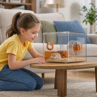 Cage à hamster en acrylique transparent, habitat portable pour petits animaux avec roue silencieuse
