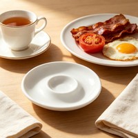 Assiette à sauce moderne en porcelaine blanche unie écologique pour accompagnement, petit plat à œufs, personnalisable avec logo pour restaurants et hôtels