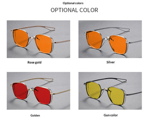 แว่นตาเลนส์สีส้มคุณภาพสูง กรอบโลหะ ขายส่ง แว่นตาแฟชั่นย้อนยุคสุดหรูสำหรับผู้ชาย รับทำโลโก้ กรอบเต็ม OEM สำหรับทุกเพศ - Product Image 4