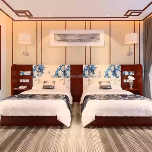 Juego completo de habitación doble con cama de madera, cabecero, mesitas de noche, escritorio, mueble para TV y armario para proyectos de dormitorios de hoteles de 3 estrellas - Product Image 2