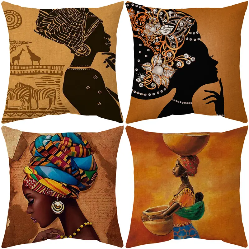 Luxury Artistic Cushion Cover African American Woman Girl Throw Pillow Cover Digital Printing Pillowcase For Sofa Living room