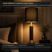 Lampe de table noire de luxe moderne, colonne en laiton, lampe de chevet en métal, abat-jour en tissu pour chambre d'hôtel