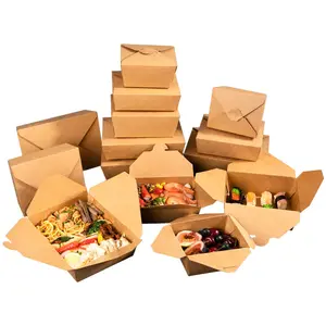 การส่งมอบอาหารร้านอาหารแบบกำหนดเองนำออกบรรจุภัณฑ์ไก่ทอดกล่องกระดาษคราฟท์รีไซเคิลสำหรับอาหาร