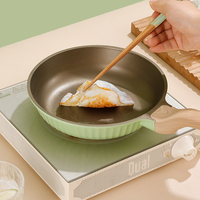 Ensemble de casseroles et poêles antiadhésives en aluminium vert, faciles à nettoyer, avec couvercle transparent et poignée en bois – Vente chaude