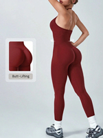 Combinaison de sport pour femme, style body, à col licou, avec coussinets push-up, pour le yoga et la gym, vêtements de sport, tenue de fitness, tenue de sport une pièce, vêtements sculptants