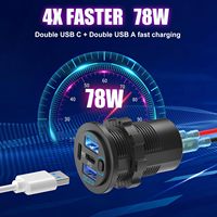 Chargeur de voiture USB 78W 4 ports 12V, prise de chargeur de voiture universelle 12-24V, double port Type-C PD, charge rapide, prise étanche