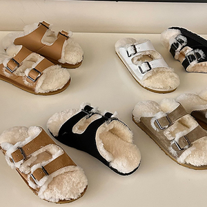 Custom Ladies Fashion Oudoot Fluffy Sheepskin <strong>Shearling</strong> Winter Warm <strong>Mules</strong> Wool Cork Sandals Birken Slippers Women