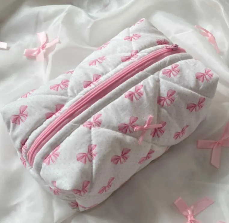 Roze Make-Up Tas Met Strik Meerdere Maten Modieuze Reis Cosmetische Etui Met Rits