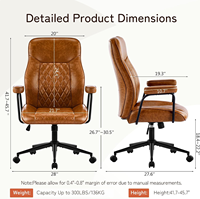 Chaise de bureau moderne du milieu du siècle en cuir marron, dossier mi-haut, support lombaire réglable, bras pivotants à roulettes, pour bureau à domicile