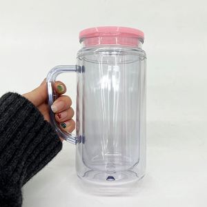 US Warehouse 12oz Double Walled Travel Coffee <b>Plastic</b> Mug <b>Cup</b> with Handle 16oz Multi Color <b>Drinking</b> Glasses Acrylic Kids Tumbler - Product Image 4