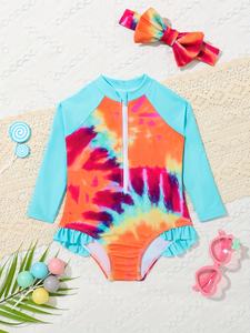 <span class=keywords><strong>Maillot</strong></span> <span class=keywords><strong>de</strong></span> <span class=keywords><strong>bain</strong></span> une <span class=keywords><strong>pièce</strong></span> à manches longues pour bébé fille, style fermeture éclair avec <span class=keywords><strong>bandeau</strong></span>, couleur contrastée, style mignon - Product Image 1