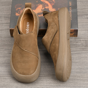Chaussures de marche en cuir véritable à enfiler, bout rond, doublure en maille respirante, semelle extérieure en caoutchouc, chaussures décontractées confortables pour hommes - Product Image 2