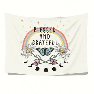Tapiz Decorativo de Pared con Diseño de Mariposas Psicodélicas, Hongos Mágicos, Astrología, Luna Negra y Estrellas - Product Image 1