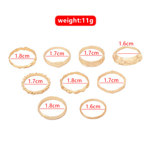 Ensemble de bijoux géométriques à la mode, plaqué or, alliage, bagues tendance pour femmes, 9 pièces, fabriqué en Chine, modèle JX313 - Product Image 4