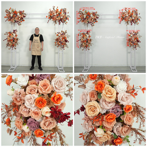 Suministros Florales para Bodas Bohemias, Arreglo de <span class=keywords><strong>Flores</strong></span> Artificiales Color Terracota Naranja, Fondo para Escenario de Boda, Decoración para Escenario de Fiesta - Product Image 3