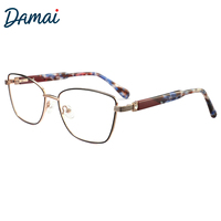 V87026 Montures optiques œil de chat en métal pour femmes, branches en acétate, montures de lunettes en métal pour femme