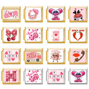 新しいバレンタイン イタリアンチャームブレスレット シルバー仕上げ ステンレス製 バレンタイン ピンク ラブ カップル イタリアンチャーム ハート - Product Image 2