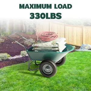 14 Inch Pneumatic Tires Gardening Tool Easy Assembly 330 Pounds Capacity Yard Cart 2 Wheel Wheelbarrow With Padded Handlebar