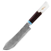 Couteau de Chef en Acier Damas Multifonctionnel pour Trancher et Couper la Viande, Ambidextre, Manche Octogonal en Résine Transparente, 16cm