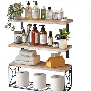 Étagères flottantes Art Déco pour salle de bain, panier de rangement pour toilettes, étagère murale gain de place pour salle de bain/cuisine/salon - Product Image 1