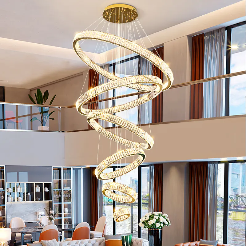2024 Factory Price Creative One Luxury Model Lamp Indoor Villa Staircase Long Chandeliers Pendant Crystal Chandelier Lighting