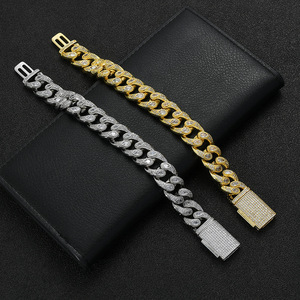 Pulsera de Cadena Cubana de 16 mm con Gotas de Agua, Pulsera Hip-hop de Una Sola Fila Llena de Zirconio, Collar de Moda Tanjing Lijing - Product Image 3