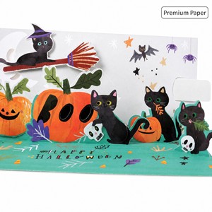 Tarjeta de Felicitación Pop-Up de Halloween con Diseño de Gato Negro, Calabaza y Murciélago, Tarjeta Decorativa de Papel para Ventana del Hogar, Regalo para Fiestas - Product Image 4