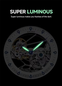 Envío Directo KINYUEDJ-134 Reloj Mecánico para Hombre con Movimiento Automático, Correa de Cuero, Diseño Esqueleto con Índices de Diamantes - Product Image 4