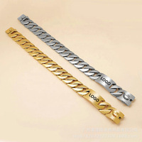 Conception personnalisée 15mm Punk Cubain Chaîne Lien Collier de chien en acier inoxydable 316L Collier de chien plaqué or style Miami glacé