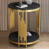 라운드 침대 옆 커피 테이블 구부러진 블랙 골드 금속 둥지 2 세트 중첩 테이블 금속 사이드 테이블