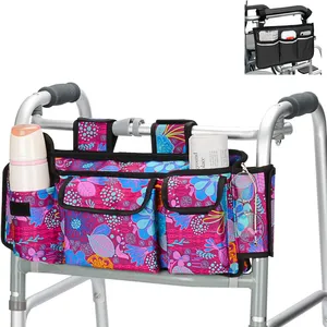 حقيبة ووكر وحقيبة مسند ذراع جانبية بحجم كبير وجيوب متعددة للكرسي المتحرك والسكوتر والكرسي المتحرك حقيبة تخزين