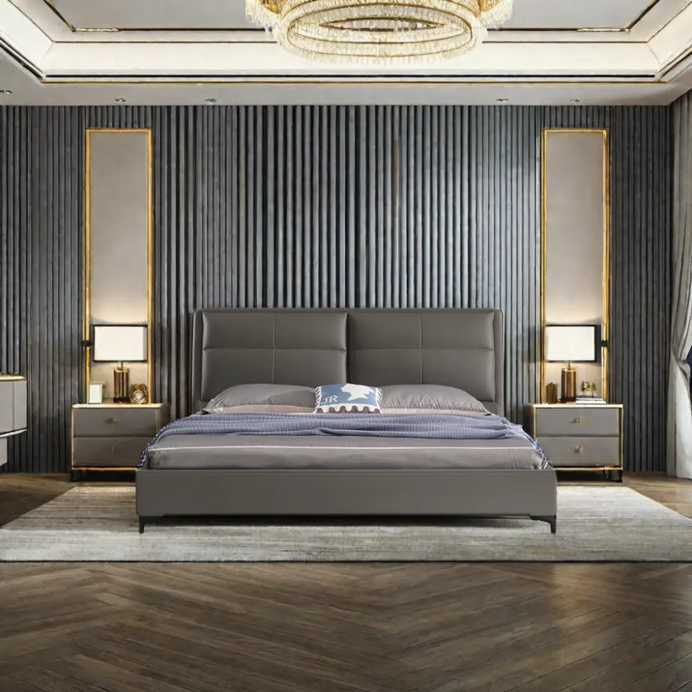 Ensemble de lit de luxe au design italien moderne pour des projets hôteliers cinq étoiles Mobilier de chambre à coucher king-size à étui haut de gamme